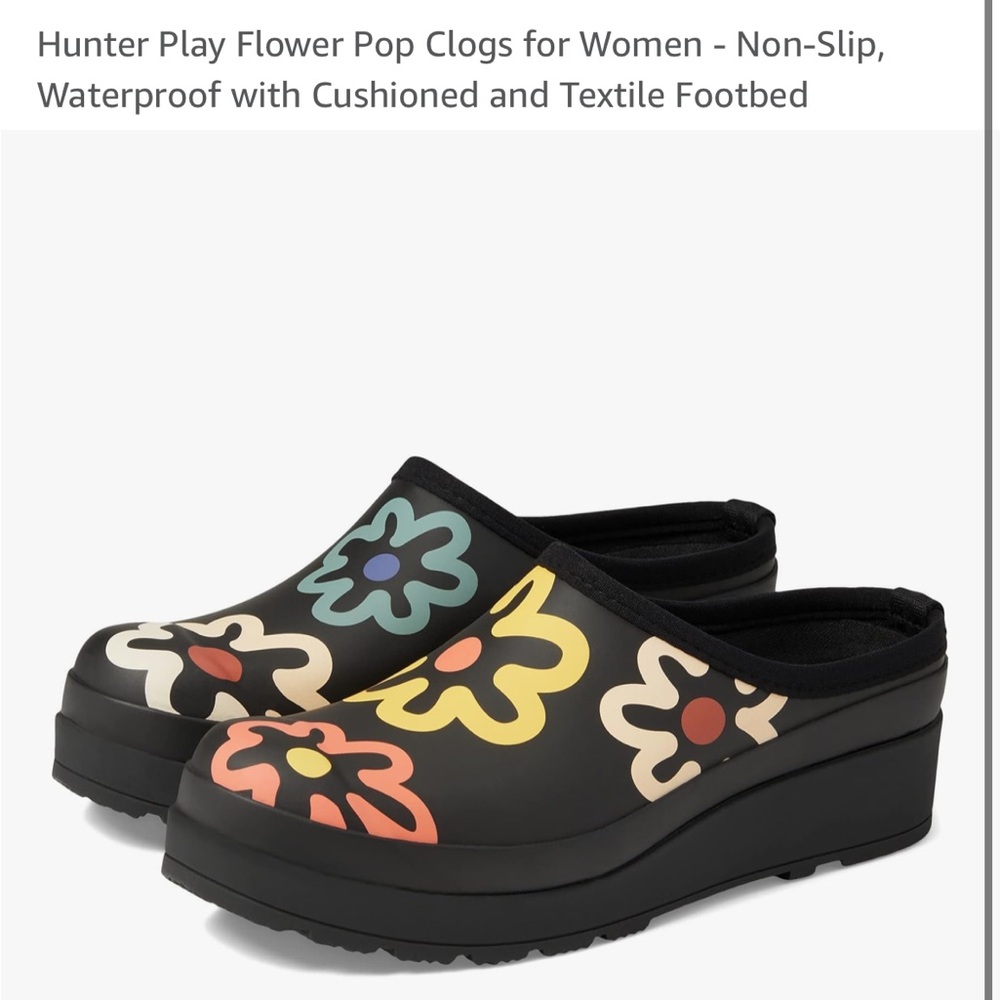 Hunter Black Mules Waterproof Non-Slip